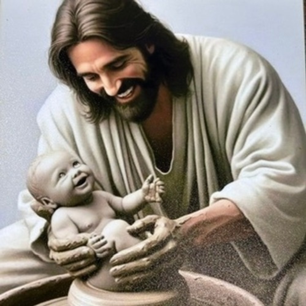 Art Print Jesus Christ Pottery Wheel Creating Baby 4x6 Religious Christian Faith
